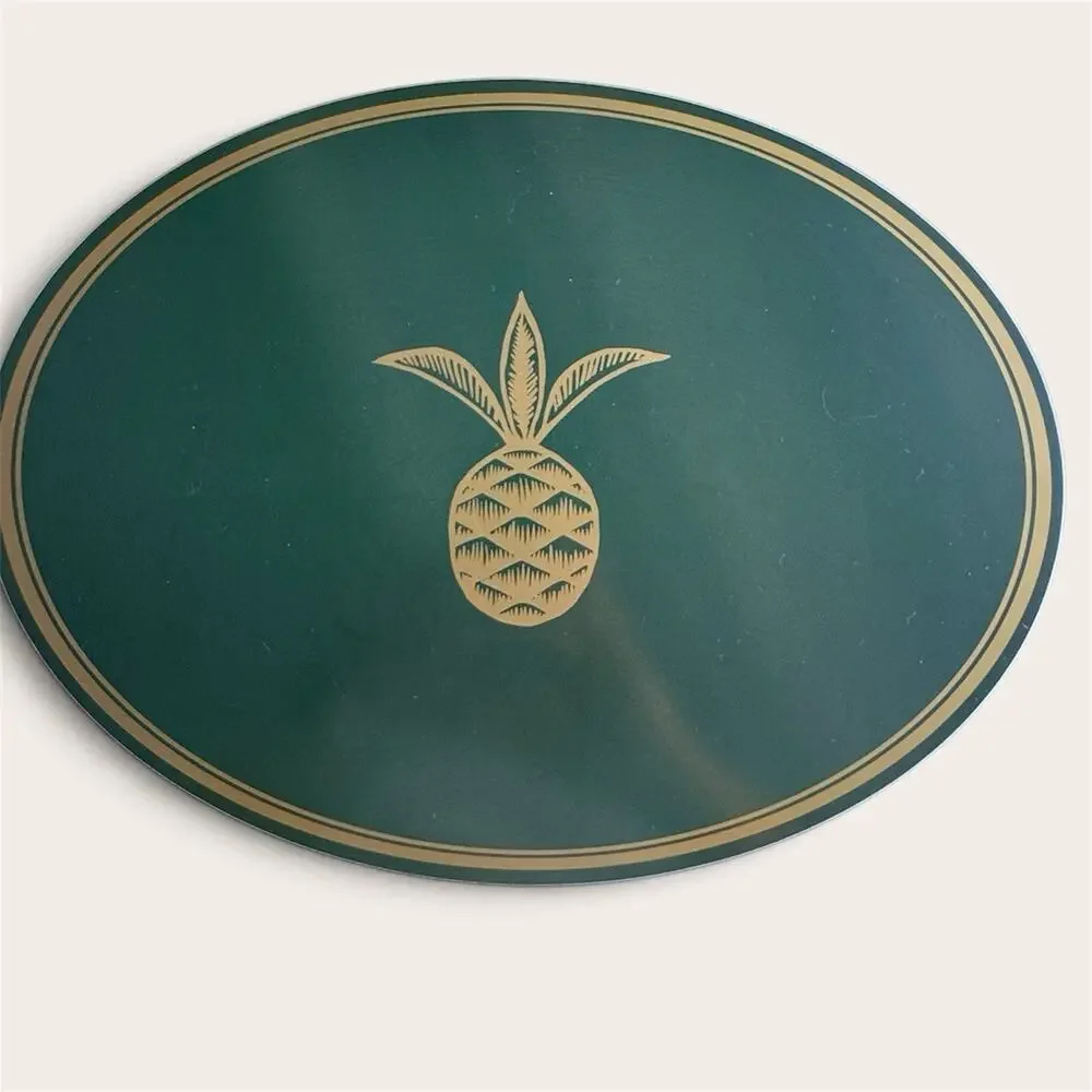 Vintage Acorn New Canaan CT Cork Placemats Emerald Green With Gold Pinapple 4pcs